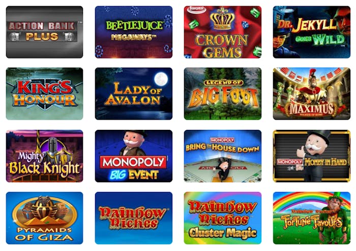 Barcrest suosituimpia kolikkopelejä koottuna, esimerkiksi Monopoly Big Event ja Rainbow Riches.