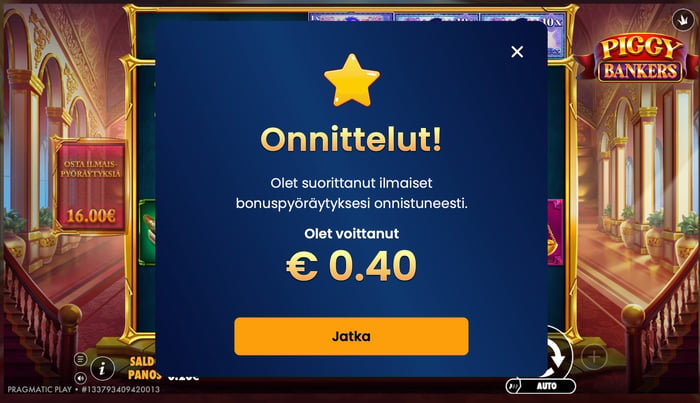 0,40 euron voitto ilmaiskierroksilla Possulla.
