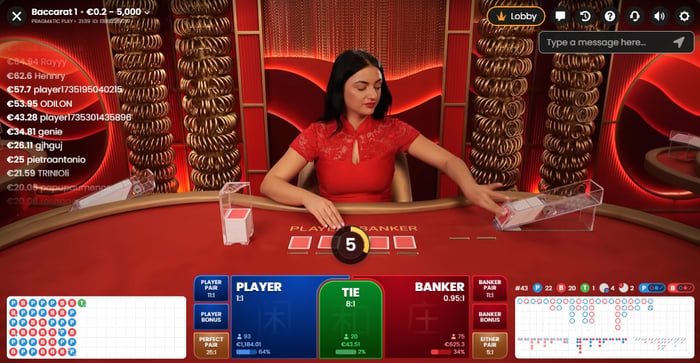 Belabet Casinon livepuolella pelataan muun muassa baccaratia reaaliajassa.