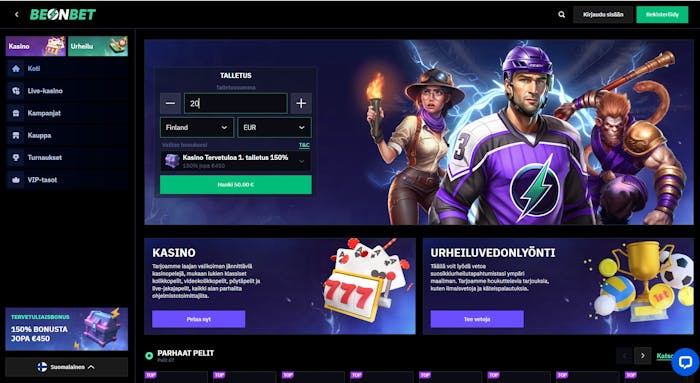 Be On Bet Casino etusivu n?ytt?? talletuskent?n, kasino- ja urheiluvedonly?ntibonukset.