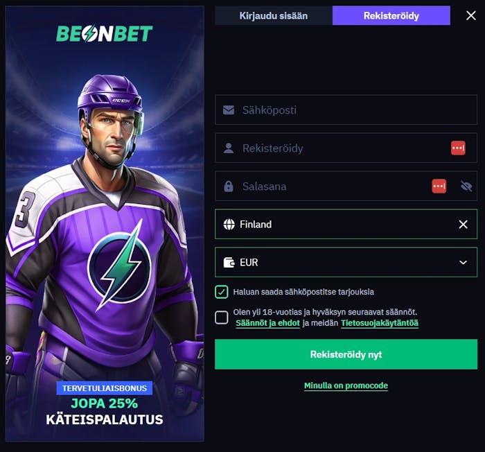 Be On Bet Casino rekister?inti tapahtuu lomakkeella, johon sy?tet??n s?hk?posti, salasana ja k?ytt?j?tunnus.
