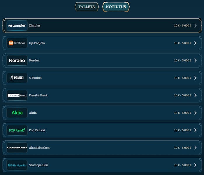 Bet Alice Casino kotiutustavat, mukana muun muassa Zimpler.