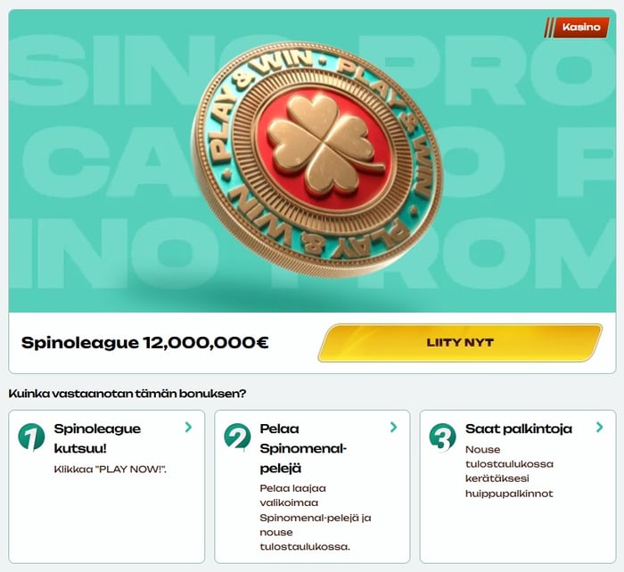 Spinoleague turnauksessa pelaajat ansaitsevat pisteitä tekemistään panostuksista.