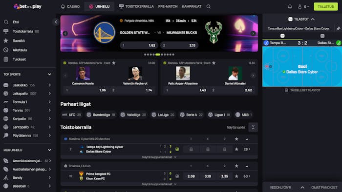 BetandPlay Casinon vedonlyöntisivu