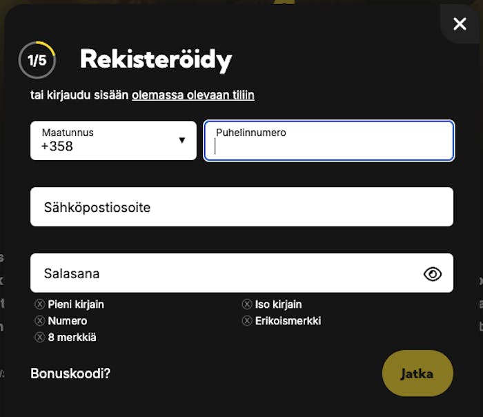 Rekisteroityminen BetHard Casinolle käy näppärästi