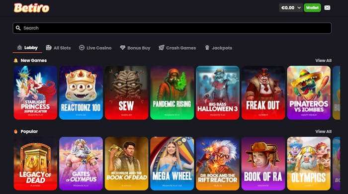 Betiro Casinon pelivalikoimaan kuuluvat uudet pelit ja suositut pelit, kuten Legacy of Dead, Mega Wheel ja Book of Ra.