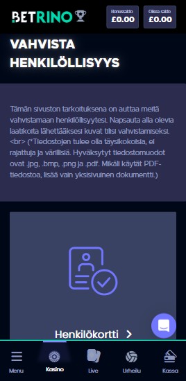 Betrinon Tili-osiosta löytyy kohta Vahvista henkilöllisyys.