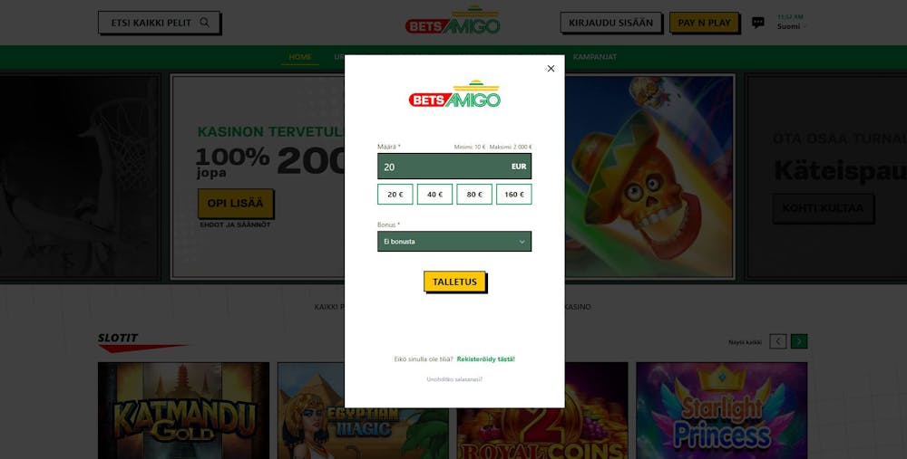 betsamigo rekisteröintisivu