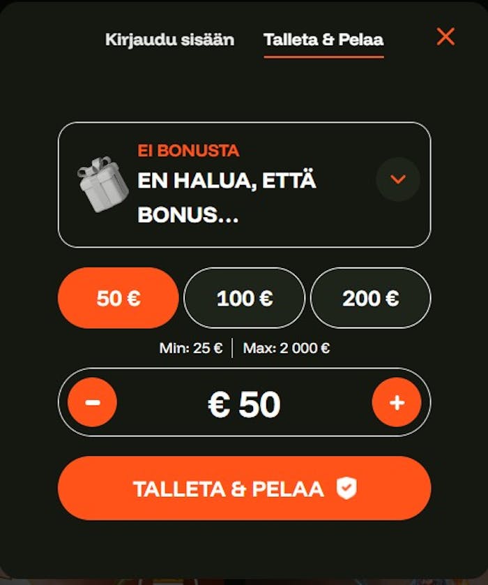 BetsBunny talletus tehdään Zimpler Pay N Playn kautta. Samalla valitaan mieluisin bonus vetovalikosta tai vaihtoehto ei bonusta.