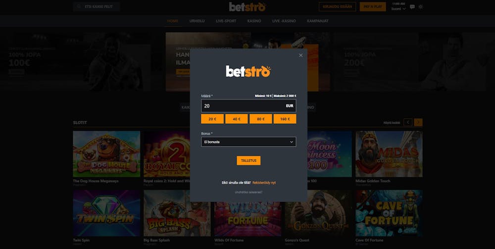 Betstro Casino rekisteröintisivu