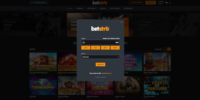 Betstro Casino rekisteröintisivu