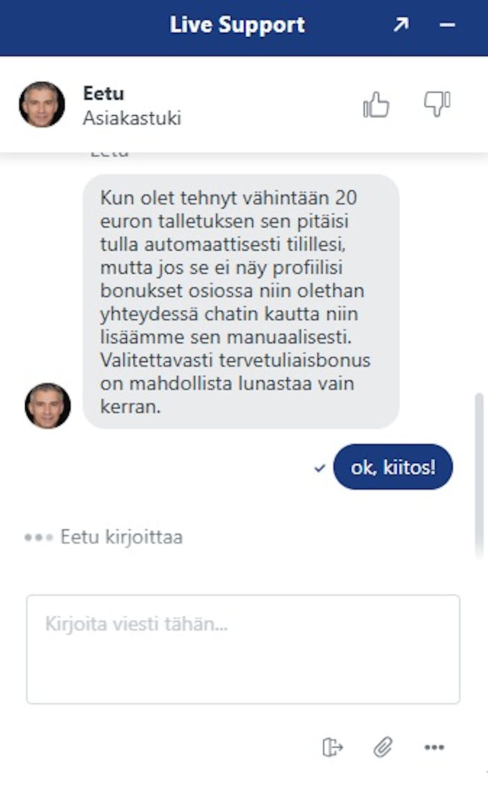 Live asiakastuki keskustelu Betwarts Casinon kanssa tervetulobonuksista