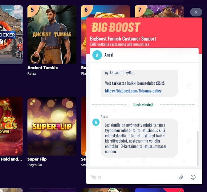 Big Boost Casinon live-chat