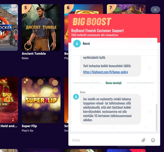 Big Boost Casinon live-chat