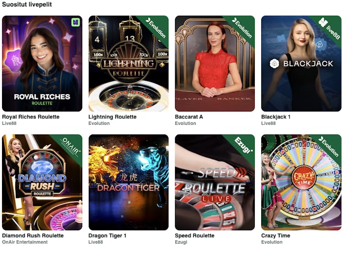 Big Lucky casinolta löytyy mukavasti eriaisia live casino pelejä