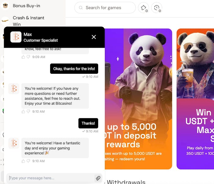 Bitcasinon asiakaspalvelu chat