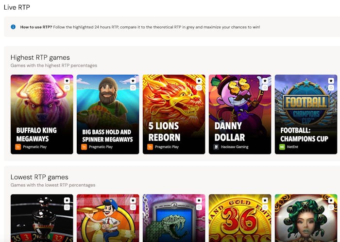 Bitcasino näyttää suosittujen pelien palautusprosentteja reaaliajassa Live RTP -osiossa