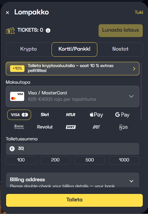 Lompakko Bitguruz kasinolla.