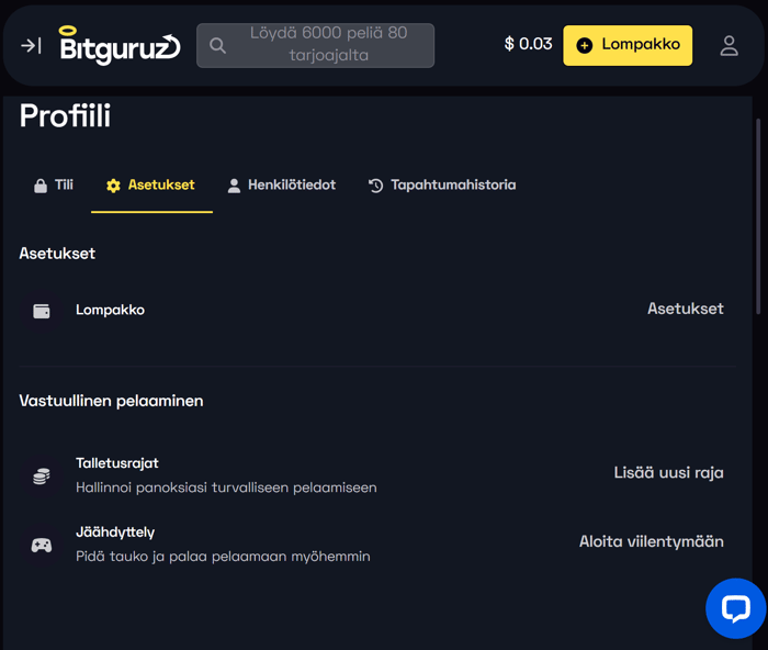 Vastuullisen pelaamisen työkaluvaihtoehdot Bitguruzilla.
