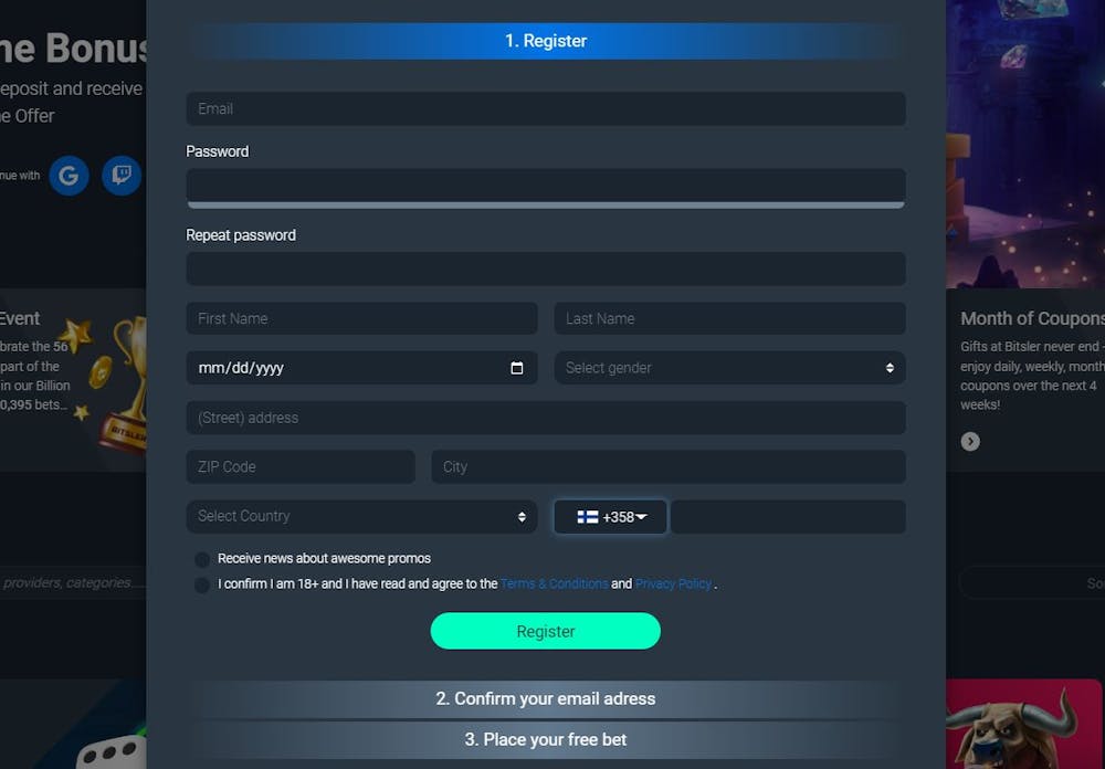 Bitsler Casinolle rekisteröityminen