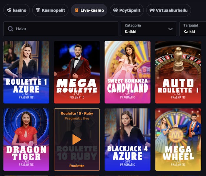 Blaze Spins sisältää kaikki suosituimmat live kasinopelit kuten Blackjack Azure