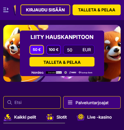 Bonusbet kasinon etusivu ja mahdollisuus pikatalletukseen.