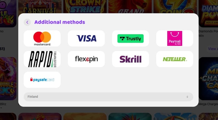 Boo Casino talletus tapahtuu Trustlyn lisäksi, Visalla, Mastercardilla, Skrillilla ja Paysafecardilla.
