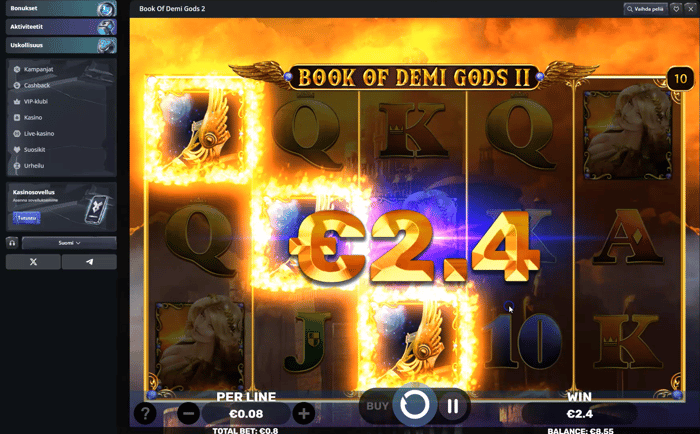 2,40 euron voitto Book of Demi Gods 2 -pelistä.
