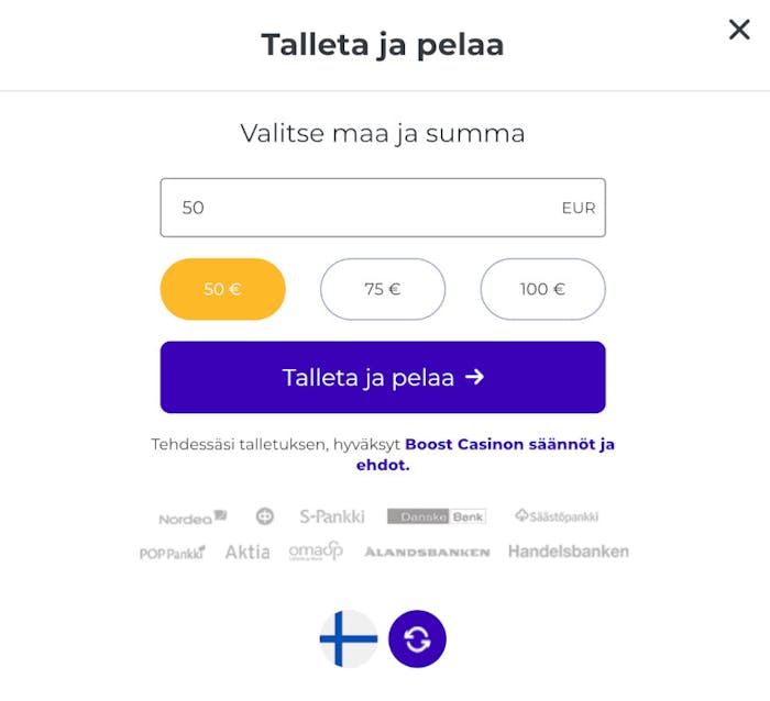 Boost Casinolle rekister?idyt??n pankkitunnuksilla