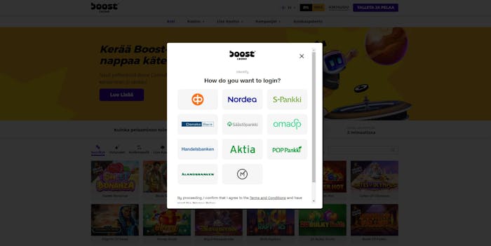 Boost casino mahdollistaa tallettamisen monelta eri pankilta 
