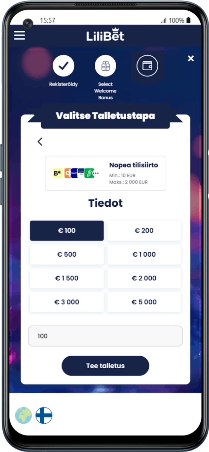 Kuvakaappaus Brite-kasinon talletuksesta