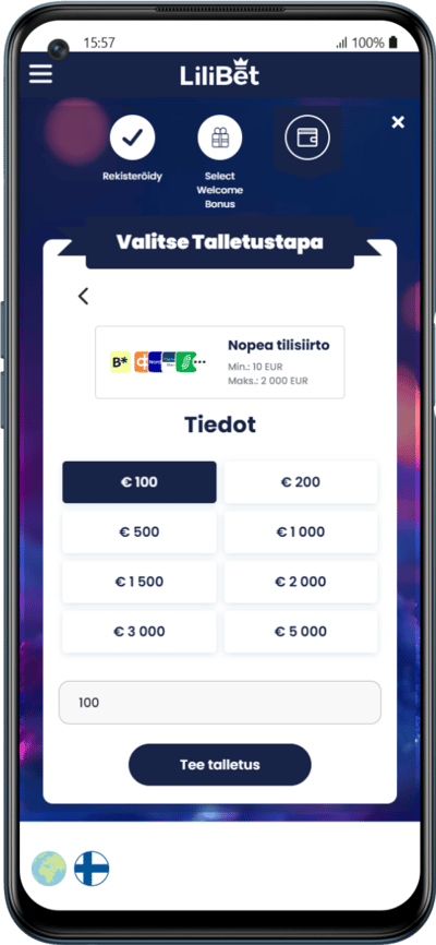 Kuvakaappaus Brite-kasinon talletuksesta
