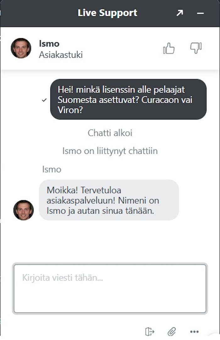 Buran Casino livechat kysymys lisensseistä.