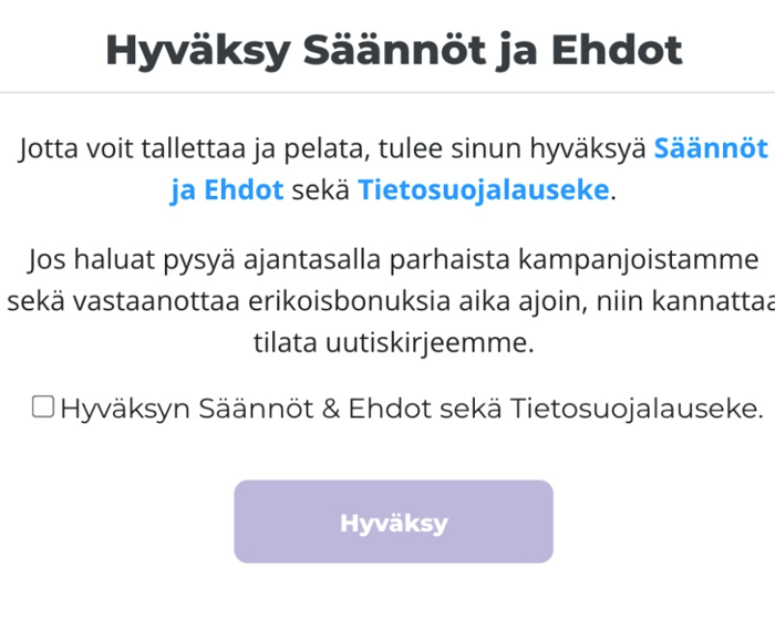 Viimeiseksi vielä hyväksytään käyttöehdot.
