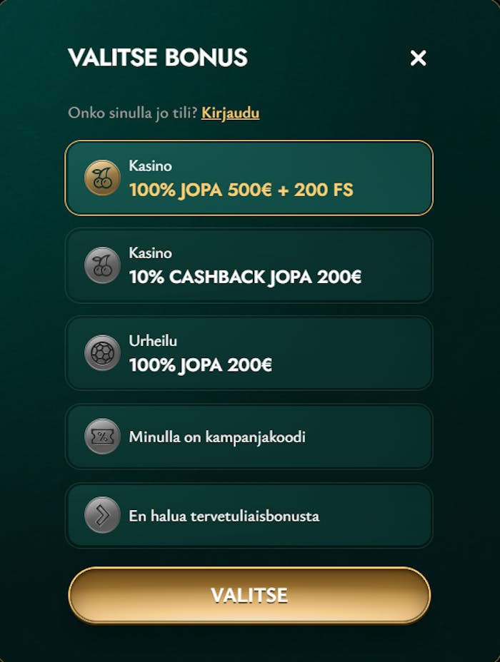 Cashed Casino tarjoaa uusille käyttäjilleen kaksiosaisen tervetulotarjouksen.