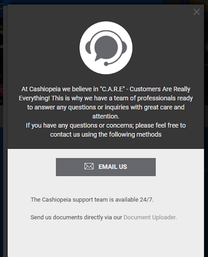 Cashiopeia kasinon asiakaspalvelukanavat.