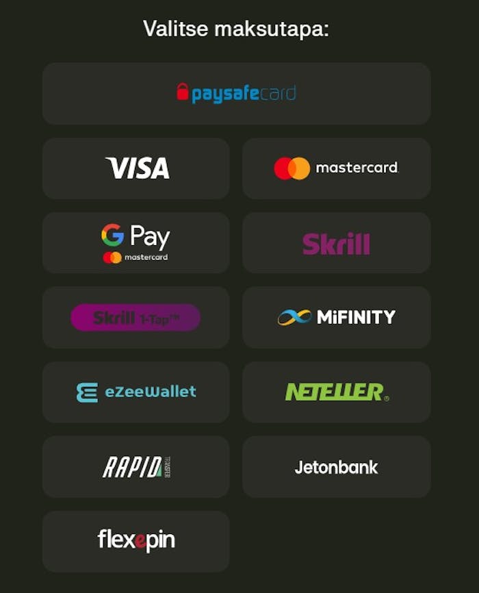 Cashwin casinon maksutavat listattuna, esimerkiksi Visa, Neteller ja Flexepin.