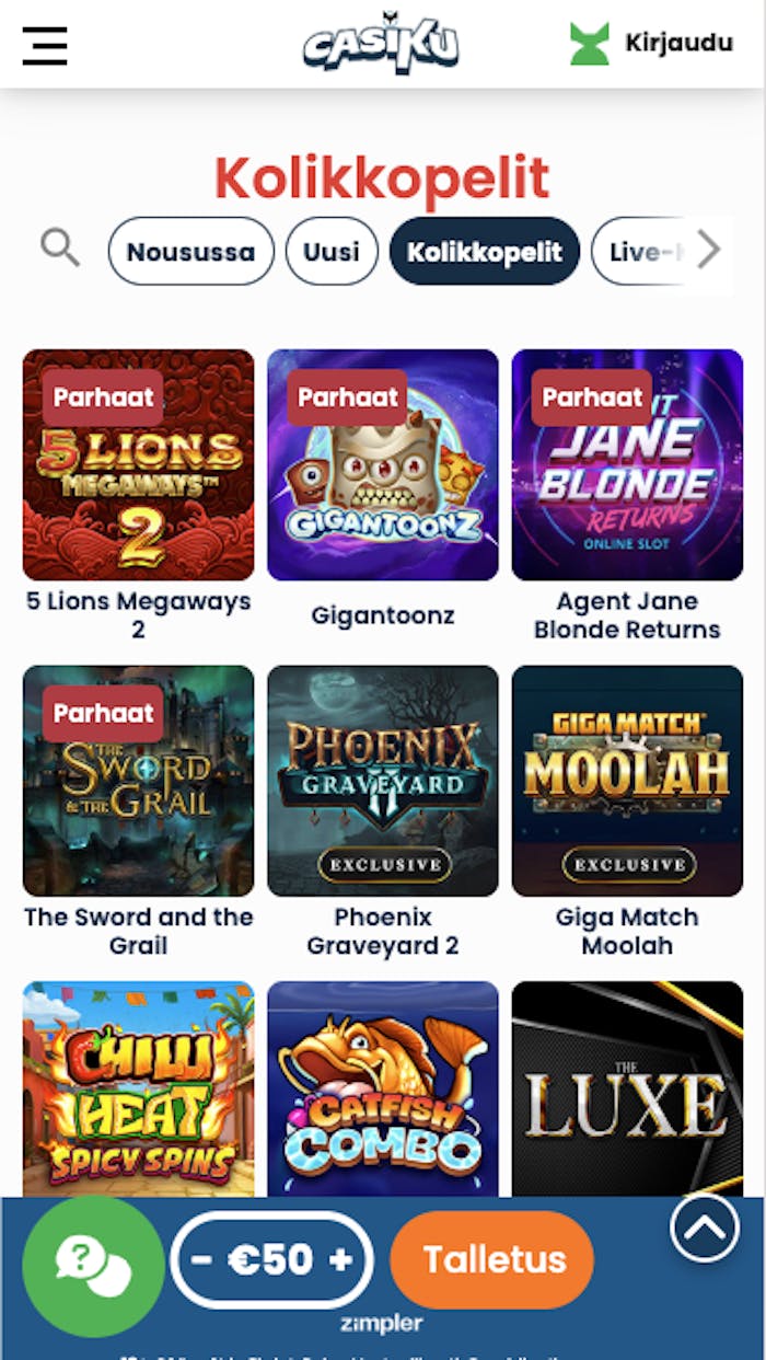 Casiku kasinon pelivalikoimasta löytyy kaikki suosituimmat vaihtoehdot