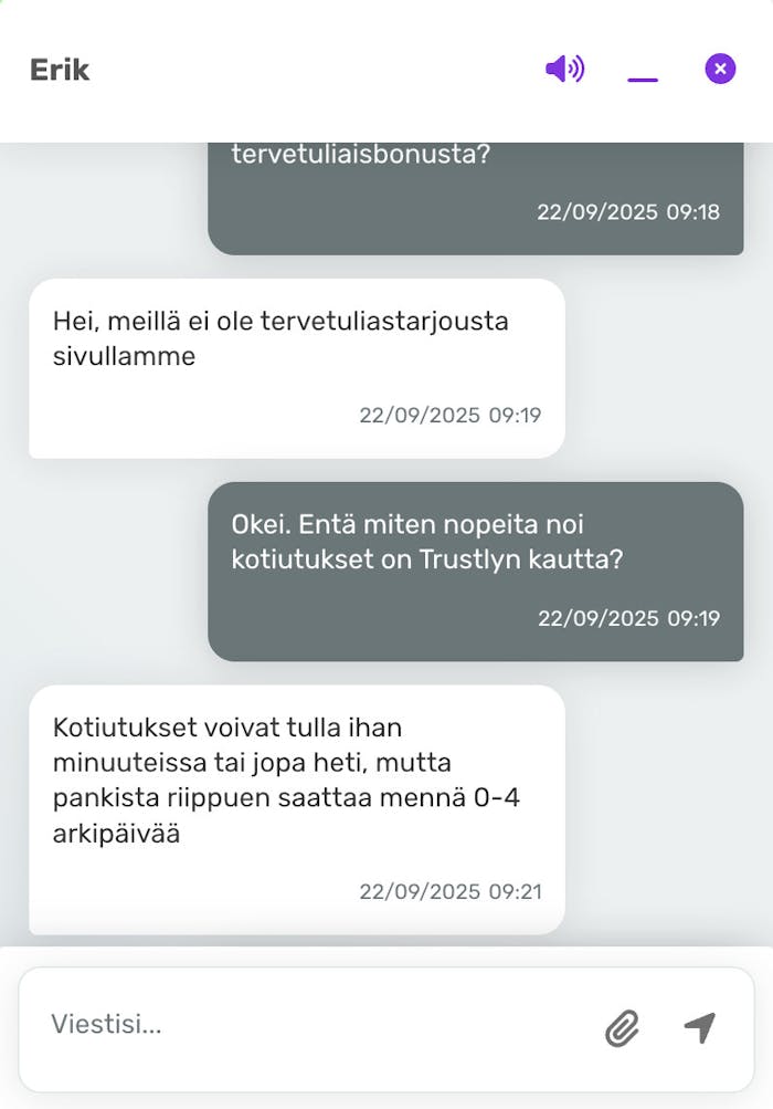 Casilime Casinon asiakaspalvelua live-chatissa