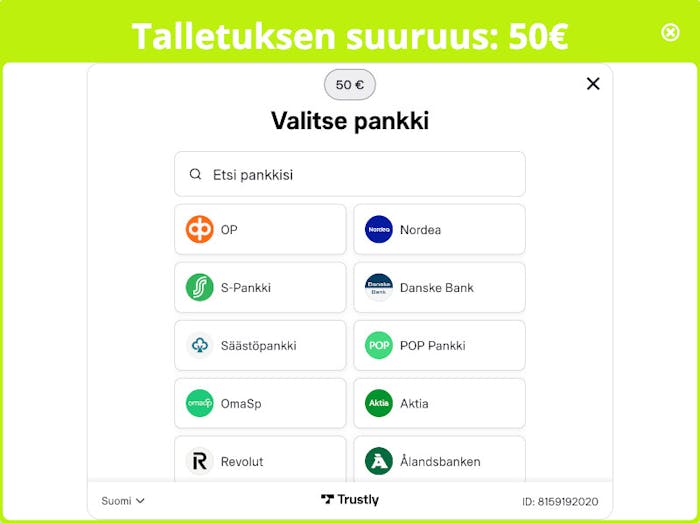 Casilimelle rekisteröidytään Trustlyn kautta pankkitunnuksilla