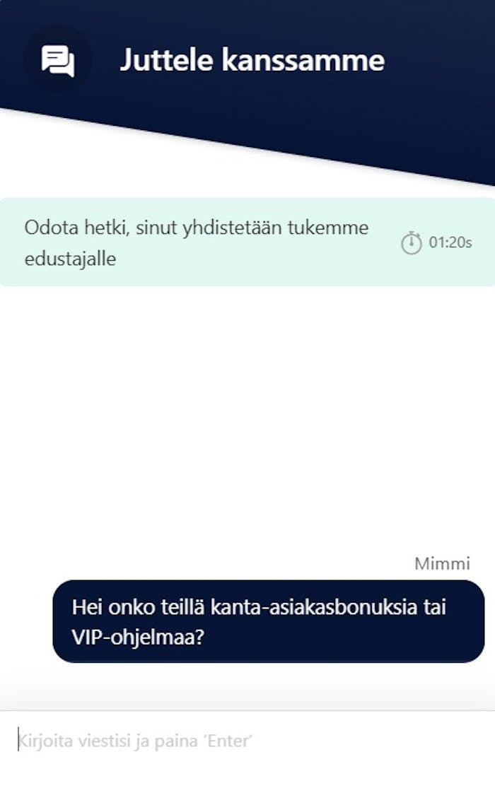 Casinobud live-chat kysymys VIP-ohjelmasta.