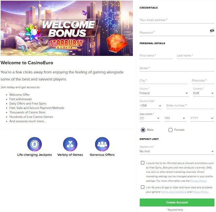 casinoeuro ilmoittautumissivu
