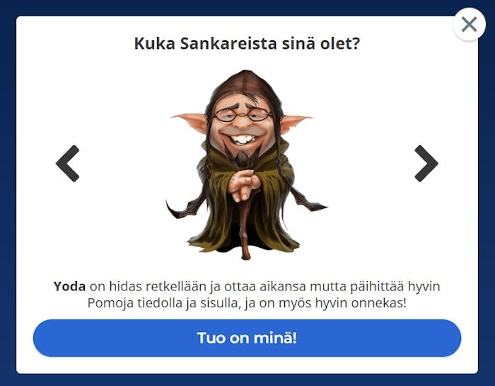 Casino Heroes kasino antaa pelaajan valita oman avatarin, esimerkiksi Yodan.