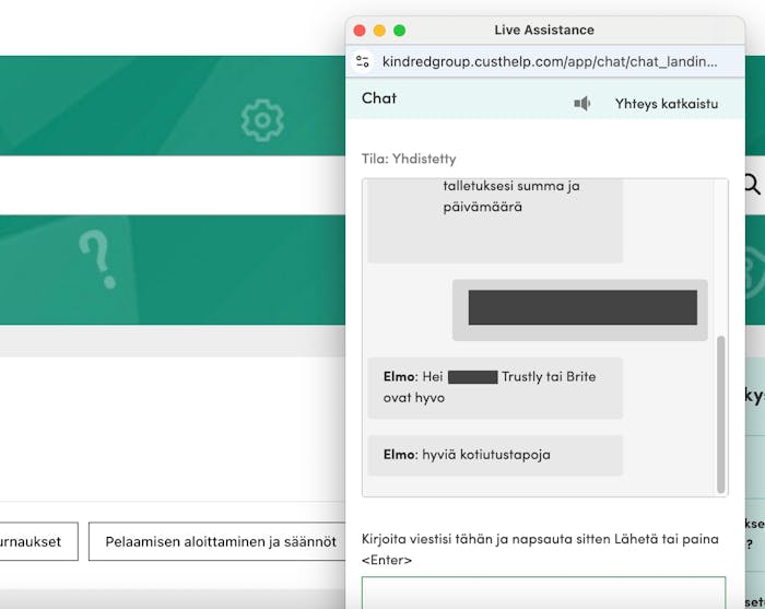Casinohuone asiakaspalvelu chat