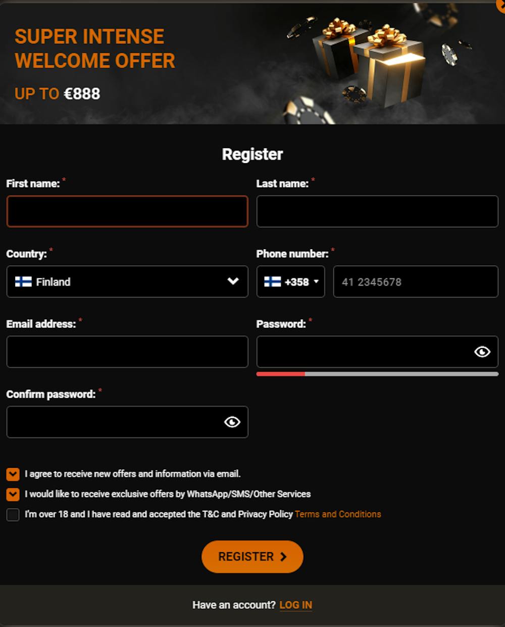 intensecasinon login