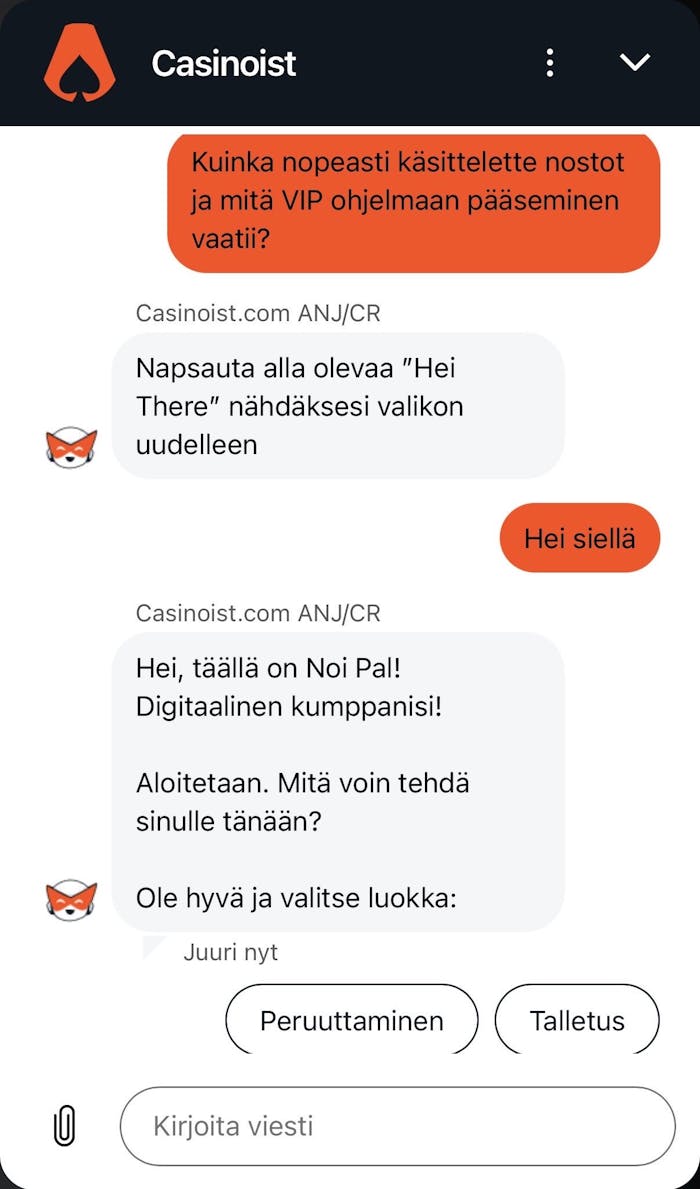 Casinoist-kasinolla apuaa tarjoilee kettumaskotti - eli botti.