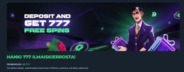 CasinOKn 777 ilmaiskierroksen tarjous.