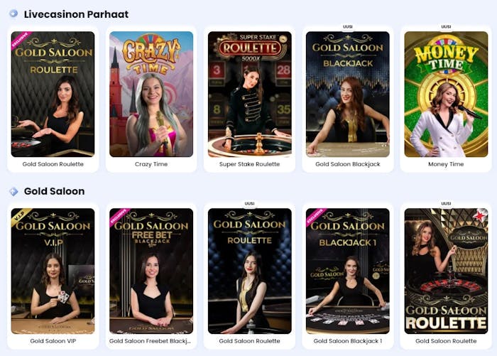 Casinolabin live-pelien valikoimaa eri kategorioissa.