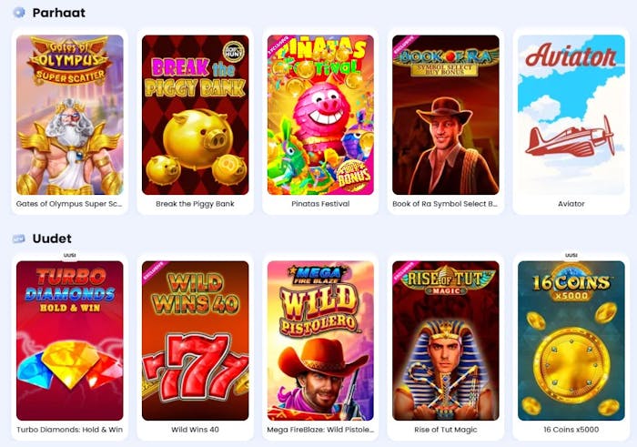 Casinolabin pelejä listattuna parhaat ja uudet pelit kategorioissa.