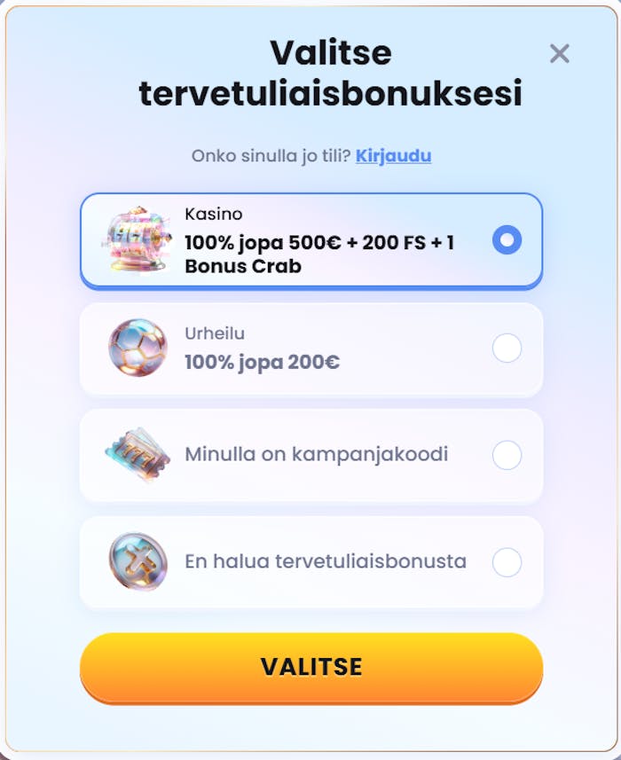 Casinolabin tervetulotarjous on jopa 500€.
